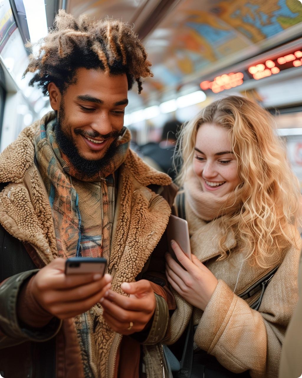 Deux personnes regardant leur téléphone